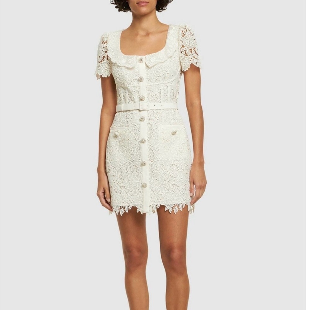 SELF-PORTRAIT - Short Sleeve Lace Mini Dress